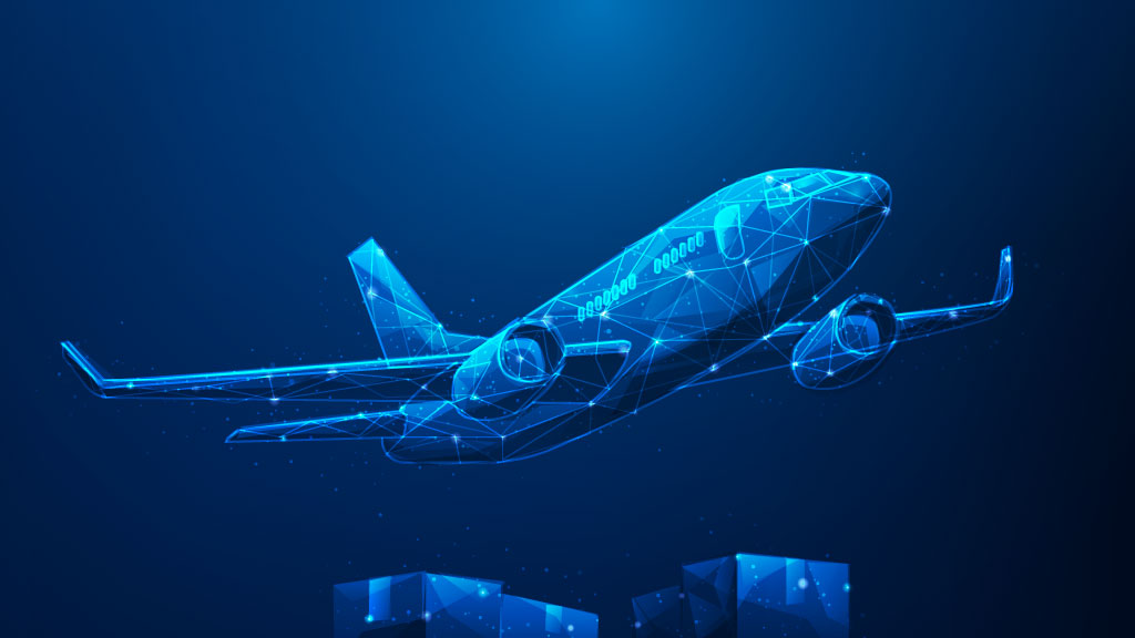 glowing blue wireframe illustration of a simulated machine part on dark background